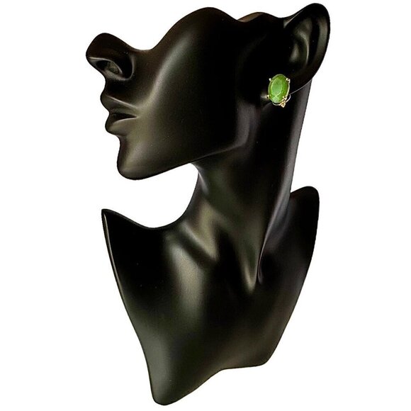 NEW Oval Stud Earrings Natural Green Aventurine 18K Gold Plated Classic 90s - Picture 8 of 11